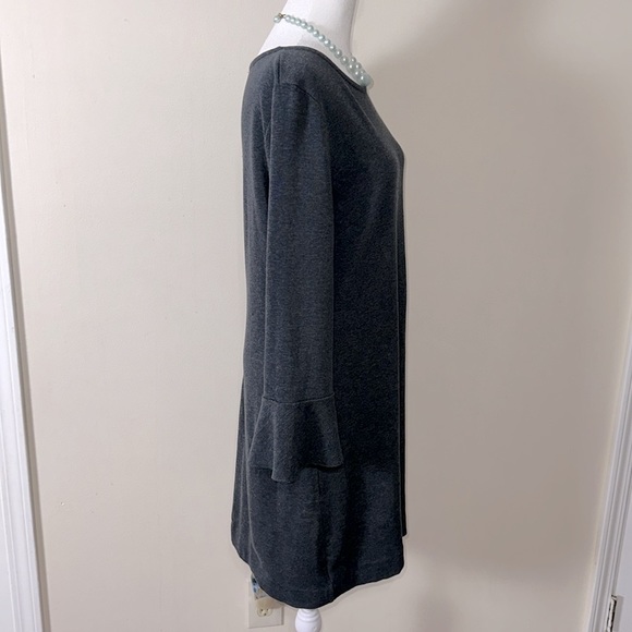 Madewell M Charcoal Gray Cotton Blend Knit Long Bell Sleeve Mini Shift Dress - Picture 10 of 15